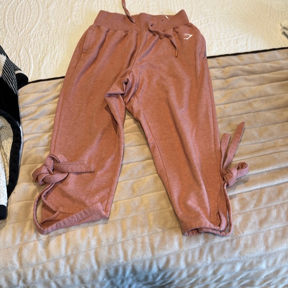 Gymshark Ark High Waist Crop Joggers Zip Pockets & Ties Size Small Pink Coral